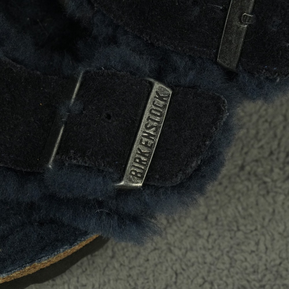 Birkenstock Arizona Sandals Womens 39 Narrow Midnight Blue Suede Shearling Slide - Picture 2 of 7